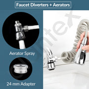 Plantex Flexible Tap Extender for Kitchen Sink/360° Rotation/Diverter Plus Aerator with Extendable Recoil Hose/Fits F22 and M24 mm taps (XL-2014/Chrome)