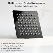 Plantex Stainless Steel Overhead Shower 6 x 6 inch with Water-Saving Technology/High pressure Rain Shower Head without Arm/Bathroom Shower -(Ultra Slim-PVD Black)