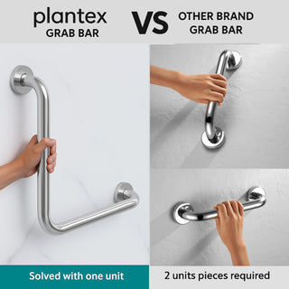 Plantex L-Shape Toilet Support for Elderly People/Wall-Mounted Safety Handle Made of Stainless Steel - Pack of 2 (Chrome)