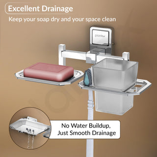Plantex 304 Grade Stainless Steel 2in1 Soap Holder with Tumbler Holder/Wall Mounted Stand/Bathroom Accessories - Darcy (Chrome)