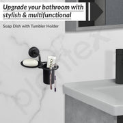 Plantex 304 Grade Stainless Steel 2in1 Soap Holder with Tumbler Holder/Bathroom Accessories - Daizy (Black)