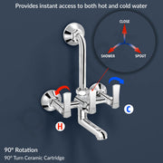 Plantex 2 in 1 Wall Mixer for Bathroom/Mixer L-Bend Provision for Overhead/Mixer Tap for Bathroom with Water Saving Nozzle and Wall Flange (3515, Chrome)