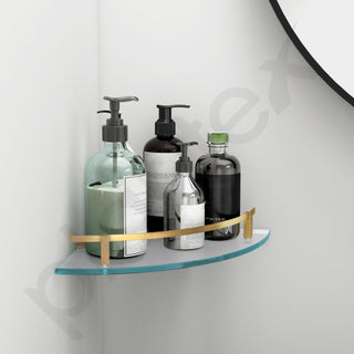 Plantex Premium Frosted Glass Corner Shelf for Bathroom/Storage Glass Shelf - (12x12 in,Brass Antique-Pack of 1)