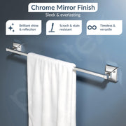 Plantex 304 Grade Stainless Steel Towel Holder/Hanger for Bathroom/Single Towel Rod/Bar/Stand/Bathroom Accessories - Pack of 1, Squaro (24 inch - Chrome)