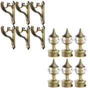 Plantex Heavy Duty Aluminium Diamond Curtain Holder/Curtain Rod Holder/Curtain Brackets with Support 1 Inch Rod Pocket Finials (Brass Antique - 3 Pair)