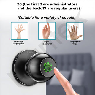 Plantex Aluminium Smart Door Lock/Cylindrical Smart Lock For Wooden Door/Digital Fingerprint Smart Door Lock With 2 Keys For Home/Office/Hotel - (Black)