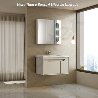 Plantex Unbreakable Wall Mount Wash Basin with Cabinet Full Set/Plywood Bathroom Vanity with Mirror, Coupling & Cabinet Motion Sensor Light (NZBC-35)