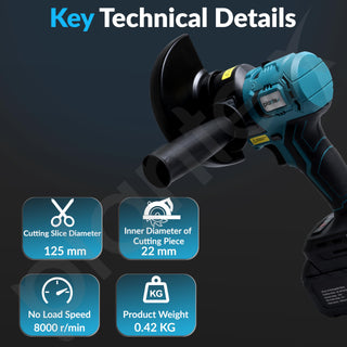 Plantex 125mm Angle Grinder/8000 RPM Heavy-Duty Cutter Machine/Ideal for Metal, Wood & Stone Cutting/Powerful Electric Grinding Tool - Black (Mainframe, Battery & Charger Not Included)