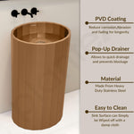 Plantex Stainless Steel Pedestal Wash Basin/Free Standing Round Basin for Bathroom/living Room/Hotel (15 x 15 x 34 Inch - Rose Gold)
