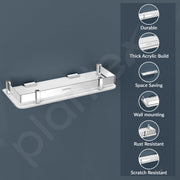 Plantex Acrylic Multipurpose Bathroom Shelf/Rack for Living Room/Wall Mount Storage Shelf - Bathroom Accessories Items (White, 12x6 inches)