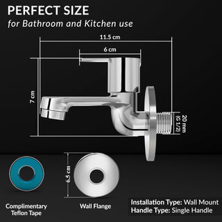 Plantex Pure Brass FLO-801 Bib Cock Water Tap with Water Saving Aerator/Dual Bib Tap with Brass Wall Flange & Teflon Tape for Washbasin with 7-Year Warranty (Mirror Chrome)