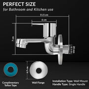 Plantex Pure Brass FLO-801 Bib Cock Water Tap with Water Saving Aerator/Dual Bib Tap with Brass Wall Flange & Teflon Tape for Washbasin with 7-Year Warranty (Mirror Chrome)