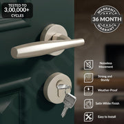 Plantex Mortise Door Lock for Home/Main Door Lock Set for Home & Bedroom/Premium Door Handle Lock with Brass Lock Body & Cylinder (7135, Satin White)
