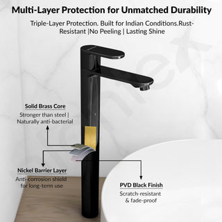 Plantex Pure Brass Pillar Tap for Wash Basin with Water Saving Aerator/High Neck Pillar Cocke for Basin/Sink Tap for Wash Basin with Teflon Tape -7 Year Warranty by Plantex-(ORN-204-PVD Black)
