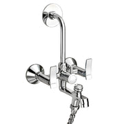 Plantex Pure Brass 3-in-1 Wall Mixer with L-Bend Provision for Overhead and Hand Shower/Bathroom Mixer Tap with Brass Wall Flange & Teflon Tape/Wall Mixer for Bathroom - (Star, Chrome)