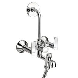 Plantex Pure Brass 3-in-1 Wall Mixer with L-Bend Provision for Overhead and Hand Shower/Bathroom Mixer Tap with Brass Wall Flange & Teflon Tape/Wall Mixer for Bathroom - (Star, Chrome)