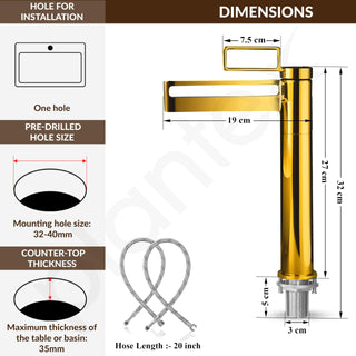 Plantex Pure Brass Wash Basin Mixer Tap Hot and Cold/Pillar Tap for Wash Basin-Deck Mount -(7881-Gold)