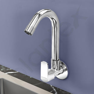 Plantex Single Lever Kitchen Sink Tap with Water Saving Aerator and Brass Spindle Tap/Quarter Turn Sink tap for Kitchen Basin with Wall Flange and Teflon Tape (Saga-Chrome)