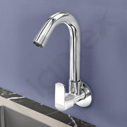 Plantex Single Lever Kitchen Sink Tap with Water Saving Aerator and Brass Spindle Tap/Quarter Turn Sink tap for Kitchen Basin with Wall Flange and Teflon Tape (Saga-Chrome)
