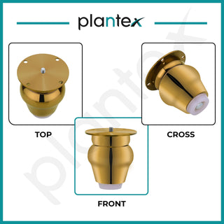 Plantex 3 Inch Sofa Legs for Bed Furniture/Sofa Legs for Table/Sofa Support Legs with Rubber Grip (Gold Finish, 8 Pcs)