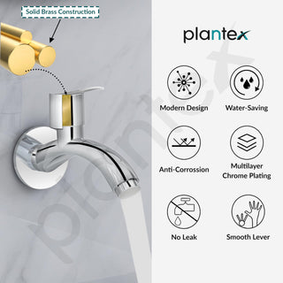 Plantex AQ-1402 Pure Brass Bib Cock Water Tap with Water Saving Aerator/Bib Tap with Brass Wall Flange & Teflon Tape-7 Year Warranty (Mirror Chrome Finish)