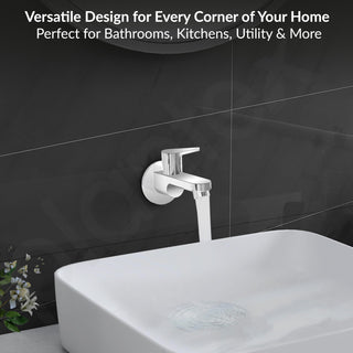 Plantex Pure Brass PAC-1802 Bib Cock Water Tap with Water Saving Aerator/Bib Tap with Brass Wall Flange and Teflon Tape-7 Year Warranty (Mirror Chrome Finish)