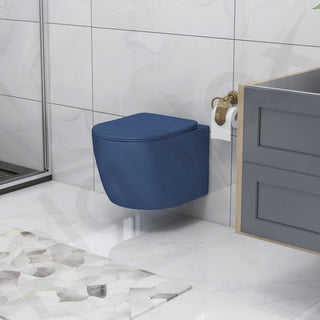 Plantex Imported Ceramic Wall Hung Commode/Rimless Washdown Western Toilet/Commode with Soft Close Toilet Seat - P Trap (Round- Dark Blue)