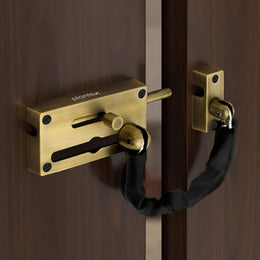 Plantex Door Chain with Baby Latch/Door Chain Lock for Main Door/Latch Lock for Door/Heavy Duty Door Safety Guard Lock for Home, Hotel & Office Security  Pack of 1 (DTK-294-Brass Antique)
