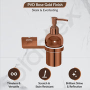 Plantex 304 Grade Stainless Steel Handwash Holder for Wash Basin Liquid Soap Dispenser for Bathroom Accessories - Benz (Rose Gold)