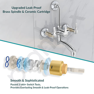 Plantex Wall Mixer for Bathroom 2 In 1 with Overhead Shower Provision and Long Bend Pipe/Mixer Tap for Bathroom with Water Saving Nozzle-7 Year Warranty (AQ-1418-Mirror Chrome)