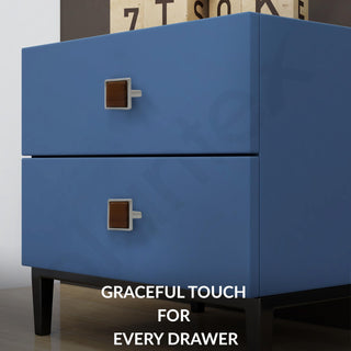 Plantex Knobs for Drawer/Square Drawer Knobs/Knobs for Cabinets/Pull-Push Knobs for Kitchen/Bedroom Drawer - Pack of 6 (Satin & Wood)