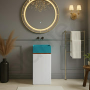 Plantex Acrylic Resin & Quartz Pedestal Basin for Bathroom/One Piece Pedestal Free Standing Square Wash Basin for living Room/Hotel (Blue & White)