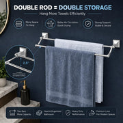 Plantex Stainless Steel Folding Dual Towel Rod/Folding Towel Hanger for Bathroom/Towel Stand/Towel Bar/Bathroom Accessories(24 Inch-Chrome/Silver)