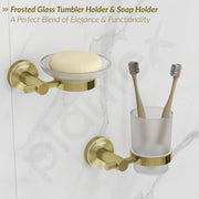 Plantex 304 Stainless Steel and Wood Bathroom Set/Glass Soap Holder & Tumbler Holder/Towel Rod/Napkin Hanger for Washbasin/Robe Hook/Bathroom Accessories - Set of 5 (Gold & Wood)