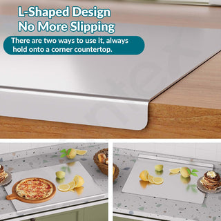 Plantex Stainless Steel Chopper Board for Kitchen Use/L-Shape Chopping Board/Non-Slip, Rust-Proof, Anti-Bacterial Surface Cutting Pad (Pack of 1, Chrome Finish, Size-35.5 cm X 23 cm)