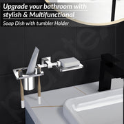 Plantex 304 Grade Stainless Steel Splash Soap and Brush Holder/Soap Dish/Toothbrush Holder/Bathroom Accessories - Chrome