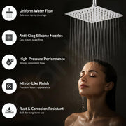 Plantex Stainless Steel 8 Inch Rain Flow Overhead Shower with Water Saving Nozzle/Bathroom Shower/Adjustable Shower Head for Bathroom without Arm - (APS-617-Chrome)