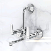 Plantex Pure Brass Wall Mixer for Bathroom 2 in 1 with L-Bend Connector/Tap Mixer/Nickel Chrome Mirror Finish Mixture Tap with Water Saving Aerotor - (DOL-2320-Chrome)