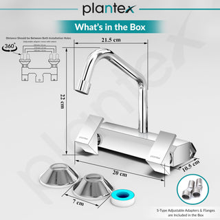 Plantex Pure Brass Sink Mixer Tap for Kitchen Hot & Cold/ 360° Swivel Spout Kitchen Sink Tap with Brass Wall Flange & Teflon Tape -7 Year Warranty