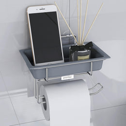 Plantex Stainless Steel with ABS Plastic Self Adhesive Toilet Paper Roll Holder/Tissue Paper Roll Holder with Mobile Stand for Bathroom Accessories Ã¢â‚¬â€œ (Chrome)