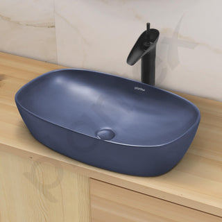 Plantex Basin for Bathroom/Ceramic Table Top Wash Basin/Over Counter Washbasin for Restaurant/Hotel (Matt Blue - 23 x 15 x 5.5 Inch)