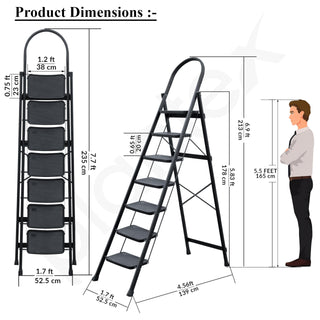 Plantex Hercules Pro 7-Step Foldable Ladder for Home with 200 kg Load Capacity/Heavy-Duty GI Steel Ladder/Anti-Slip Wide Step/Strong, Stable & Multi-Purpose (Black)