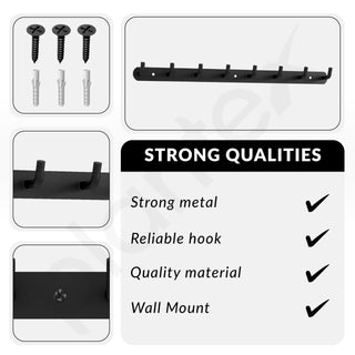 Plantex Wall Hooks for Hanging Cloth/Stainless Steel Towel Hangers/Bathroom Robe Hooks/Door Hangers/Wall Hook Rack/Hook Rail for Hanging Keys - 8 Hooks (Pack of 3, Black)