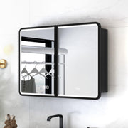 Plantex Steel Bathroom Mirror Cabinet with LED/Bathroom Organiser/Double Door Rectangle Cabinet/Shelf for Wall with Mirror (32x24 Inch-Black)