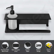 Plantex Shelf for Bathroom/Stainless Steel 3in1 Shelf/Liquid Soap Dispenser/Napkin Holder/Multipurpose Shelf for Home/Office/Hotel - Pack of 1 (Black)