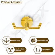 Plantex 304 Grade Stainless Steel Bathroom Hooks for Hanging Towel and Clothes in Bathroom/Washroom - Oreo (Gold)
