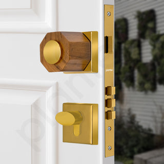 Plantex Heavy Duty Door Lock/Stainless Steel and Wooden Main Door Mortise Lock Handle/Handle Set for Home/Office/Door Accessories (Gold, Wooden)
