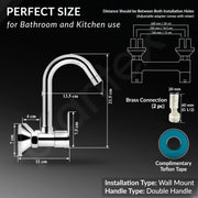 Plantex Sink Cock for Kitchen Sink/360 Degree Rotating with Foam Flow/Hot & Cold Sink Mixer/Wall Mount Swan Neck with Wall Flange and Teflon Tape - Pack of 1 (Chrome, 3223)