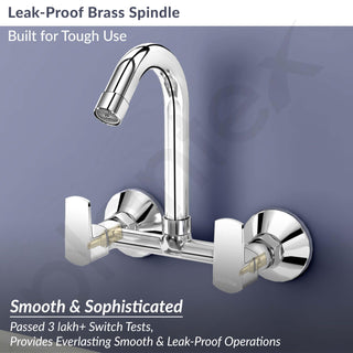 Plantex Sink Mixer Tap for Kitchen with 360° Swivel Spout/Hot and Cold Water Tap with Wall Flange and Teflon Tape/Brass Spindle Sink Tap (Saga-Chrome)