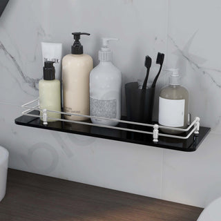 Plantex Premium Black Glass Shelf for Bathroom/Kitchen/Living Room - Bathroom Accessories (Polished, 18x6 Inches) - Pack of 1